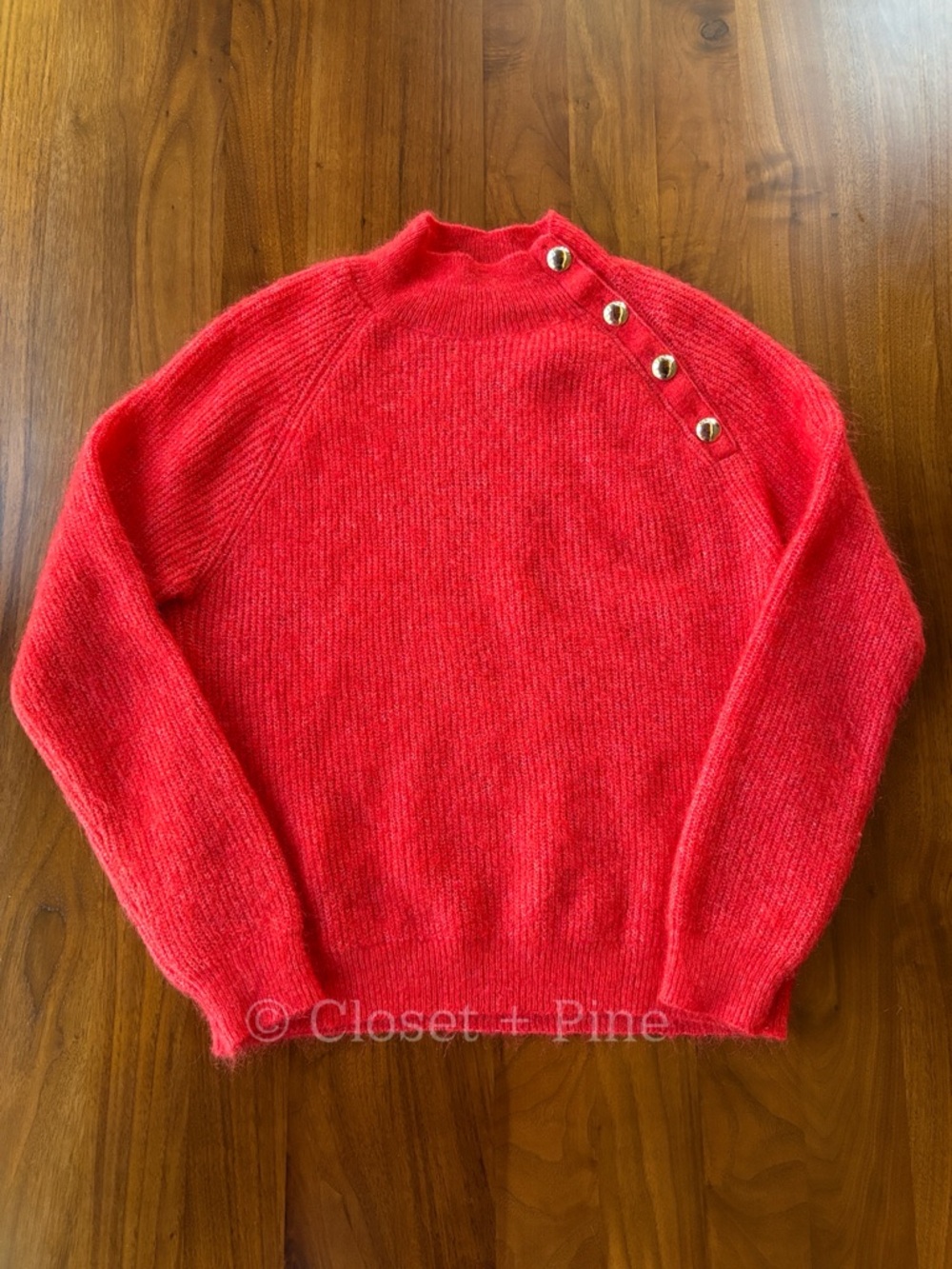 Sezane Trudy Jumper Red Size Medium Pullover Sweater Button Neck - Picture 3 of 12